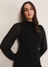 Eliza Chiffon Sleeve Knit - Black