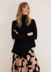 Darcy Cosy Asymmetric Fringe Knit - Black