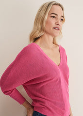 Tia V Neck Linen Knit - Pink