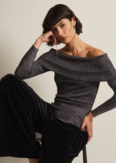Iris Bardot Knitted Top - Black