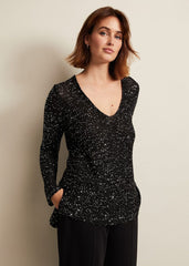 Juanna Sequin Knitted Top - Black