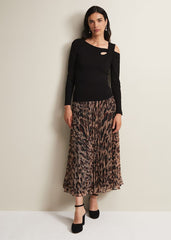 Black Long Sleeve Knit Top with Cut Out Front & Shoulder - Black