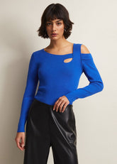 Wren Black Cut Out Knitted Top - Blue