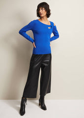 Wren Black Cut Out Knitted Top - Blue