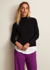 Teegan Turtle Neck Shirt Jumper - Black/Ivory