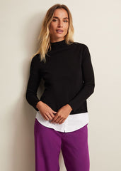Teegan Turtle Neck Shirt Jumper - Black/Ivory