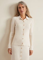 Irina Ribbed Button Detail Knit Top - Ivory