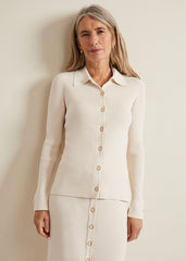 Irina Ribbed Button Detail Knit Top - Ivory