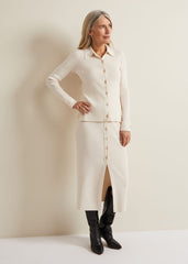 Irina Ribbed Button Detail Knit Top - Ivory
