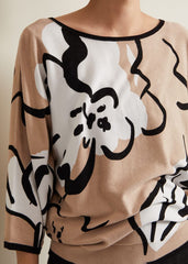 Laurie Ink Floral Knitted Top - Camel