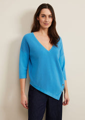 Georgia Ribbed Asymmetric Button Jumper - Blue