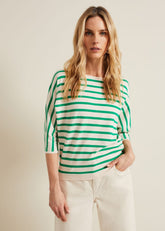 Women's Green Stripe Batwing Jumper - Multi-Coloured