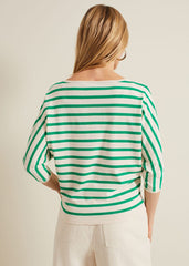 Women's Green Stripe Batwing Jumper - Multi-Coloured