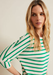 Women's Green Stripe Batwing Jumper - Multi-Coloured