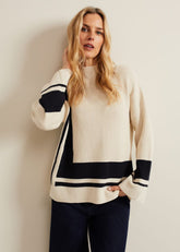 Kayleigh Chunky Boxy Striped Jumper - Stone/Navy