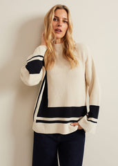Kayleigh Chunky Boxy Striped Jumper - Stone/Navy