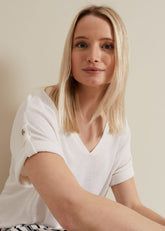 Laura Linen Metal Button Tab Top - White
