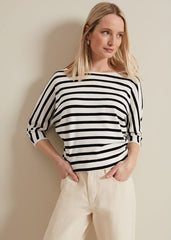 Women's Monochrome Stripe Knit Jumper - Black/Ivory