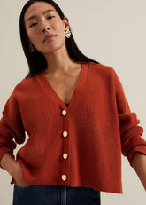 Anna Button Ribbed Cardigan - Orange