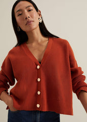 Anna Button Ribbed Cardigan - Orange