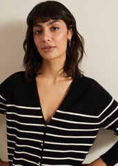 Nina V Neck Stripe Cardigan - Black/Ivory