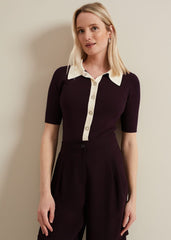 Rosie Tipped Collar Top - Burgundy