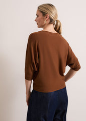 Women's Tan Batwing Knitted Jumper - Spice