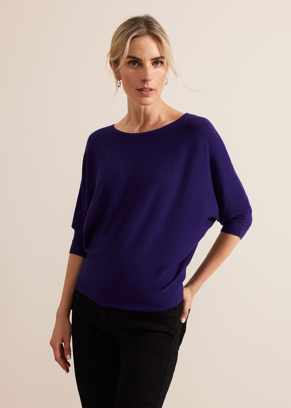 Women's Dark Purple Batwing Knit Jumper - Purple