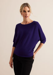 Women's Dark Purple Batwing Knit Jumper - Purple