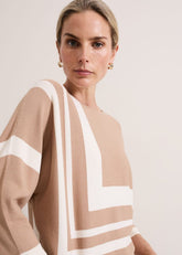Geri Geo Lined Knit Top - Camel