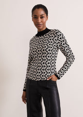 Callie Chain Jacquard Fitted Top - Black/Ivory