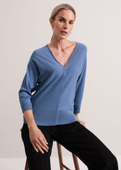Gina V Neck Batwing Jumper - Blue