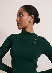 Regina Popper Collar Ribbed Top - Green