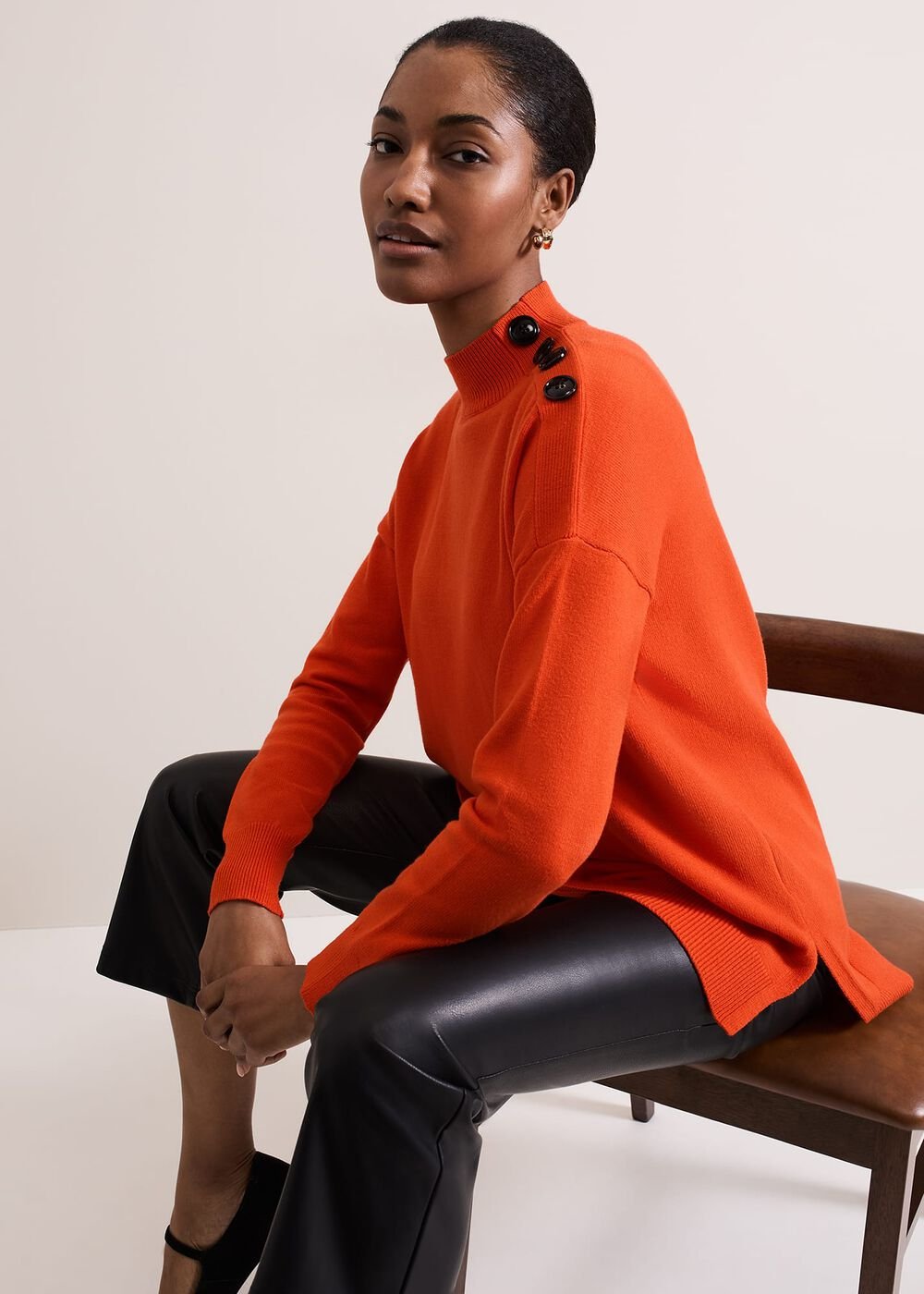Holly Button Neck Jumper - Orange