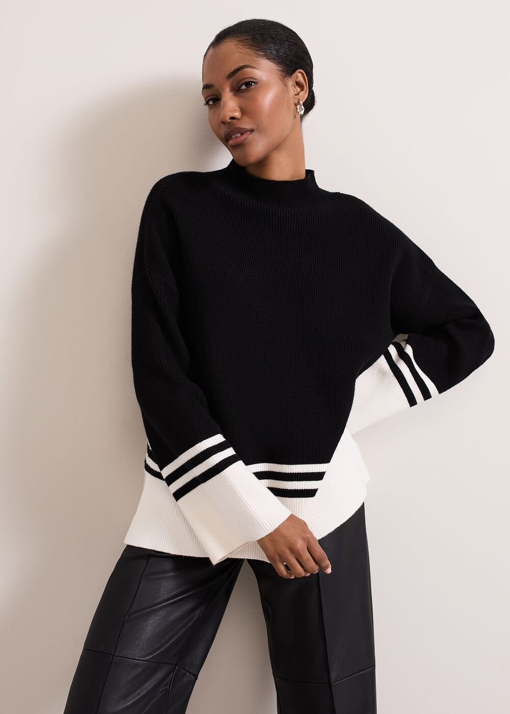 Kayleigh Chunky Boxy Striped Jumper - Black/Ivory