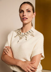 Allie Tabard Jewelled Top - Ivory