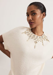 Allie Tabard Jewelled Top - Ivory