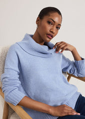 Dara Blue Chunky Cowl Neck Jumper - Blue