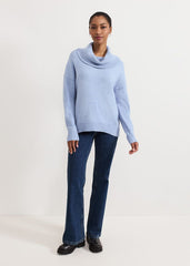 Dara Blue Chunky Cowl Neck Jumper - Blue