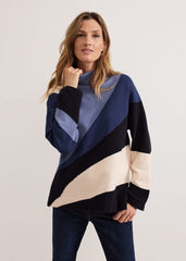 Sabrina Swirl Jacqaurd Jumper - Navy