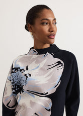 Bessie Blue Floral Placement Knit - Navy