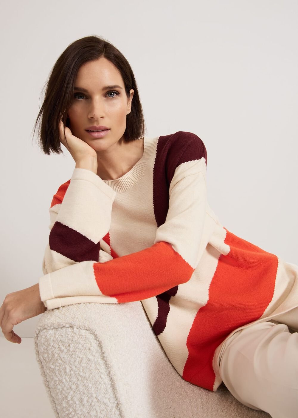 Bettie Colourblock Swirl Jumper - Orange