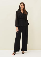 Florentine Semi-Sheer Wrap Top - Black