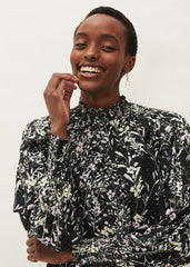 Daphne Floral Frill Blouse - Black