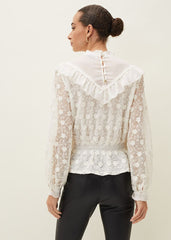 Coralina Embroidered Frill Blouse - Oyster