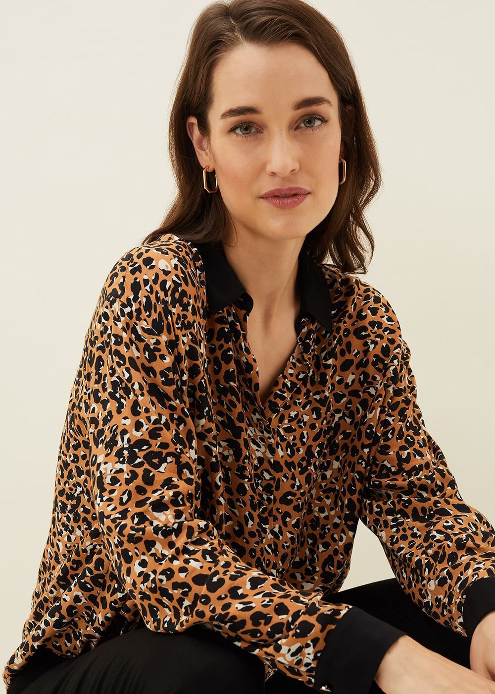 Kaelie Leopard Twist Front Blouse - Black/Multi