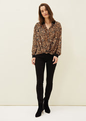 Kaelie Leopard Twist Front Blouse - Black/Multi