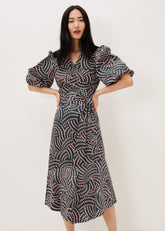 Kiri Co-Ord Geo Metric Blouse - Ocean/ Coral