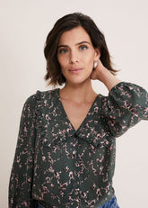 Marble Collar Blouse - Carbon/Multi