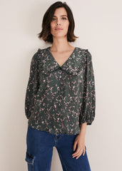 Marble Collar Blouse - Carbon/Multi